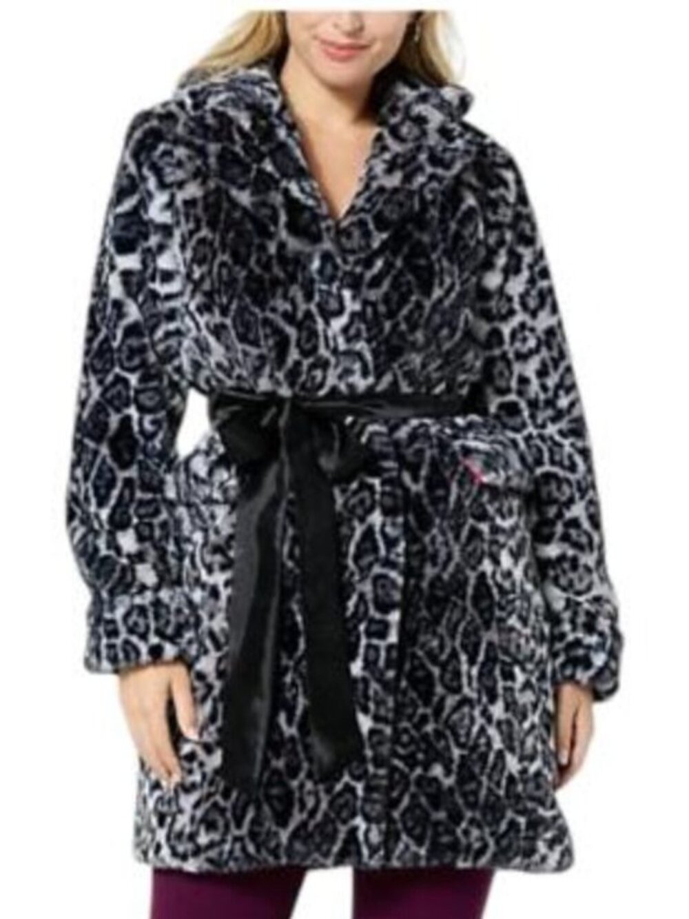 NWT C Wonder by Christian Siriano Faux Fur Leopard Trench Coat Blue Large